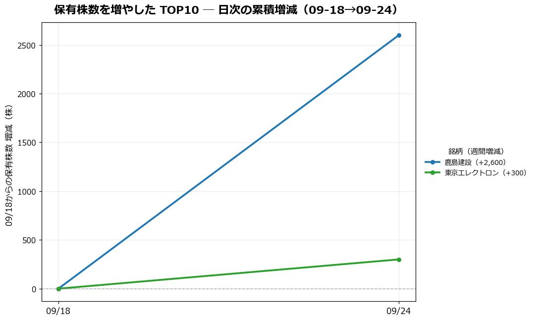 保有株数を増やしたTOP10 日次推移