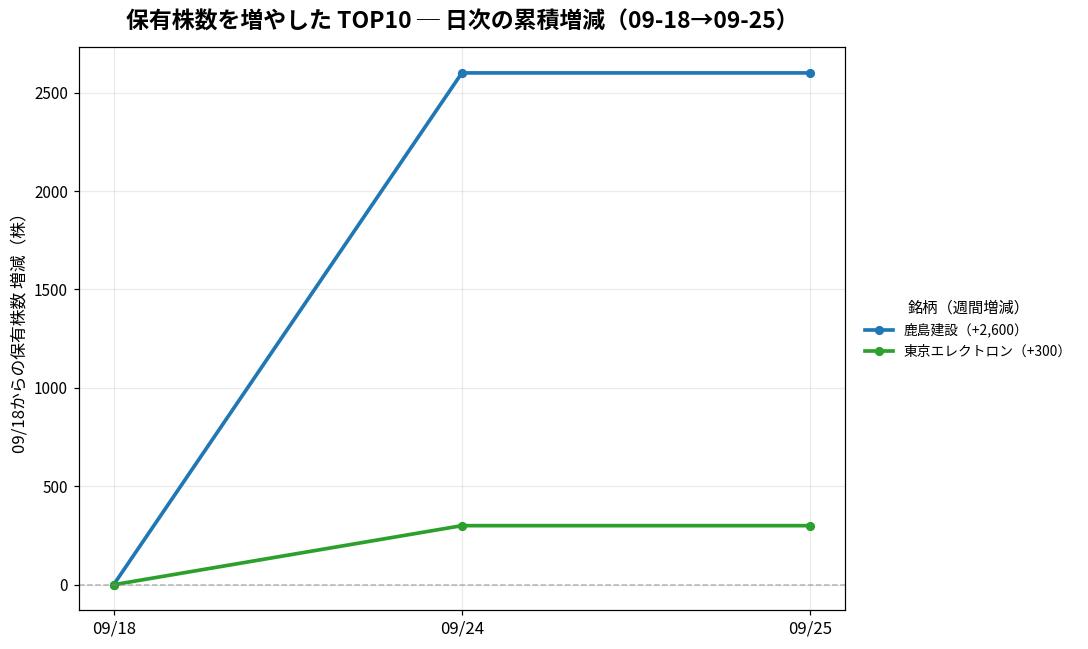 保有株数を増やしたTOP10 日次推移